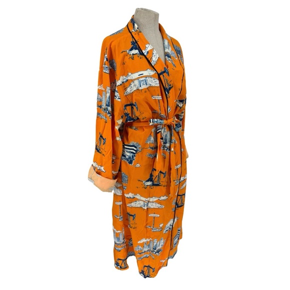 Katie Kime Houston Toile Midi Length Lounge Robe Orange L/XL - Picture 4 of 8